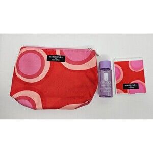 Marimekko For Clinique Orange Pink Makeup Bag W/ Makeup Remover & Compact Mirror